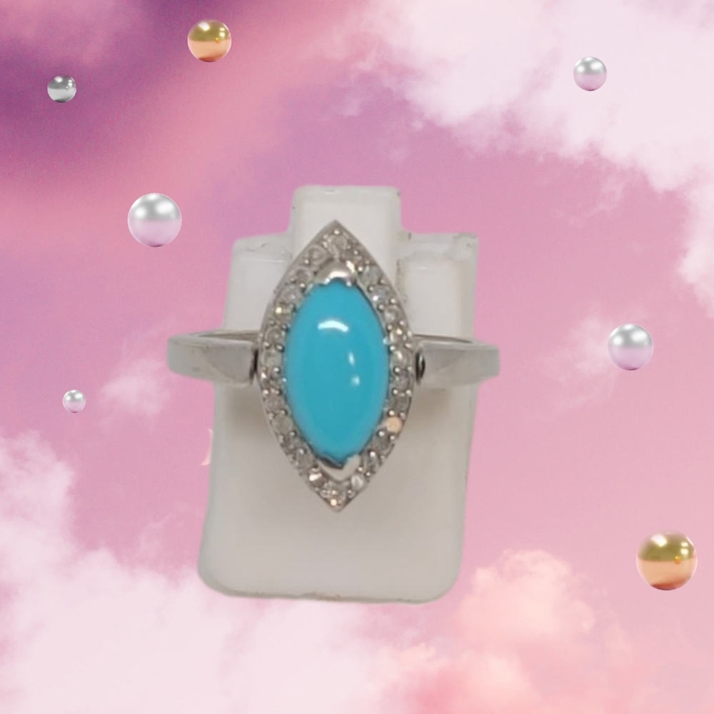 NWT American Natural Arizona Sleeping Beauty Turquoise & Whi Diamond Ring Size 7 - Picture 3 of 13